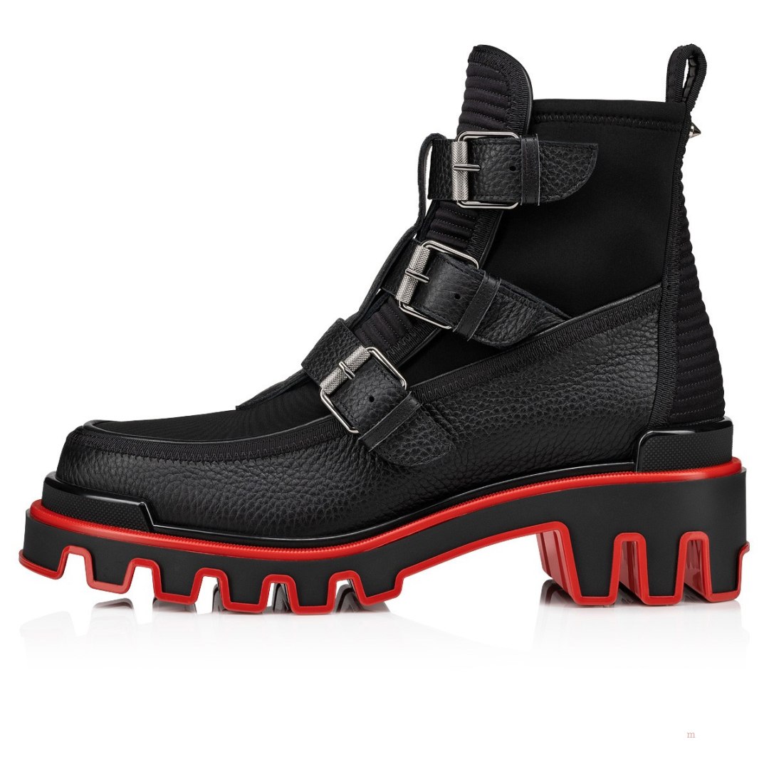 Christian Louboutin Buckle Dune Men's Leather Boots Black | ODBZFS715