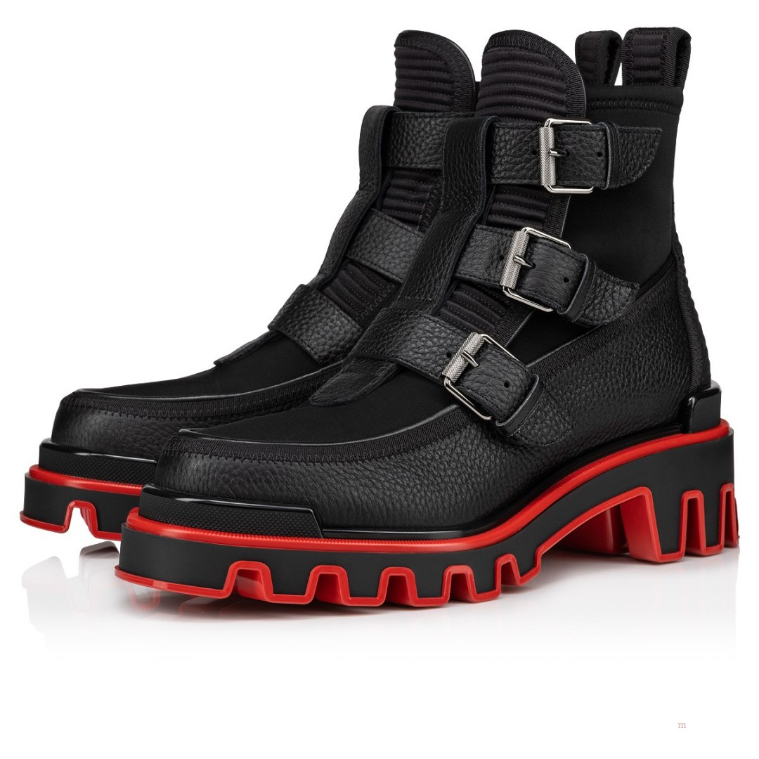 Christian Louboutin Buckle Dune Men\'s Leather Boots Black | ODBZFS715