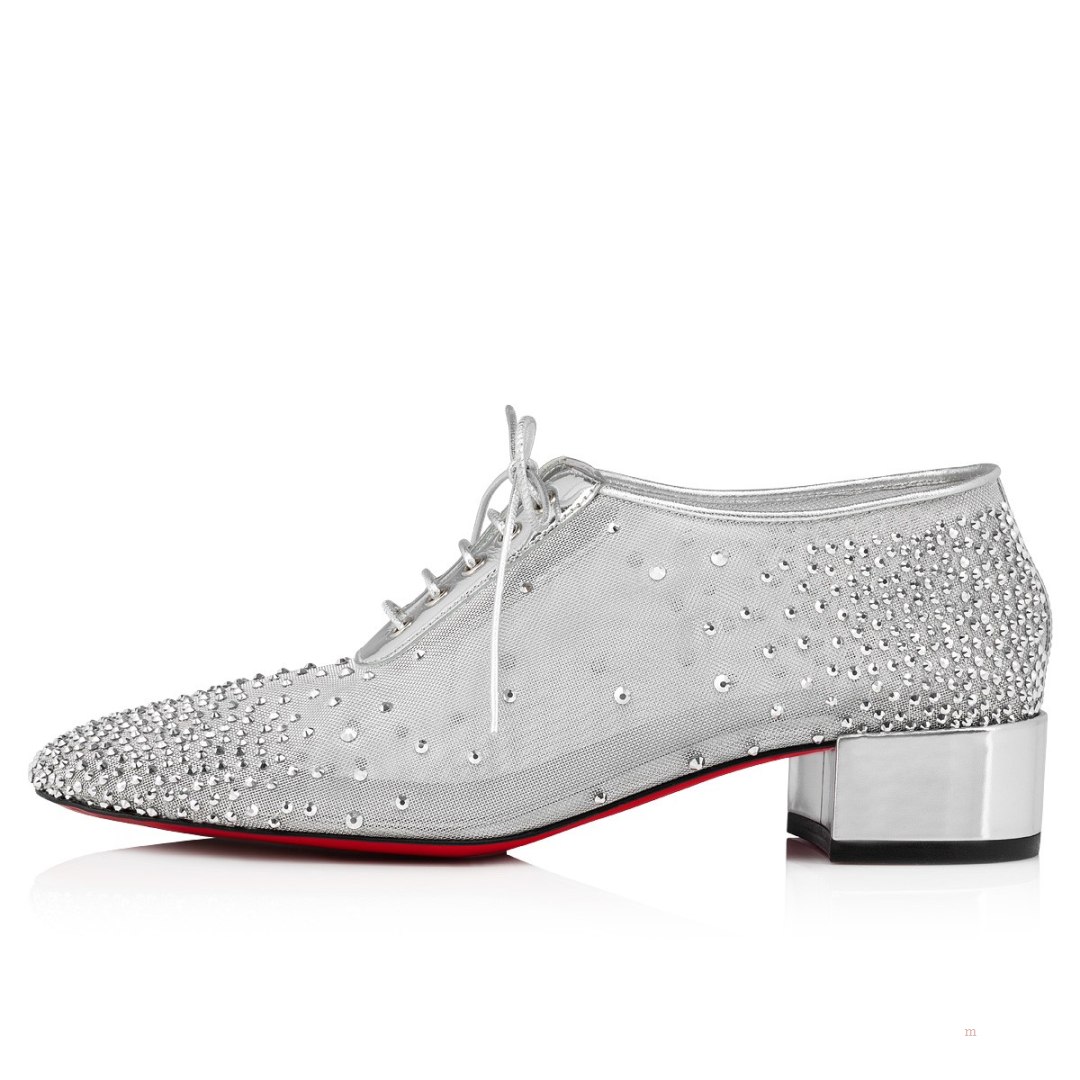 Christian Louboutin Degraginzbar Women's Lace Up Shoes Silver | XNDJZF721