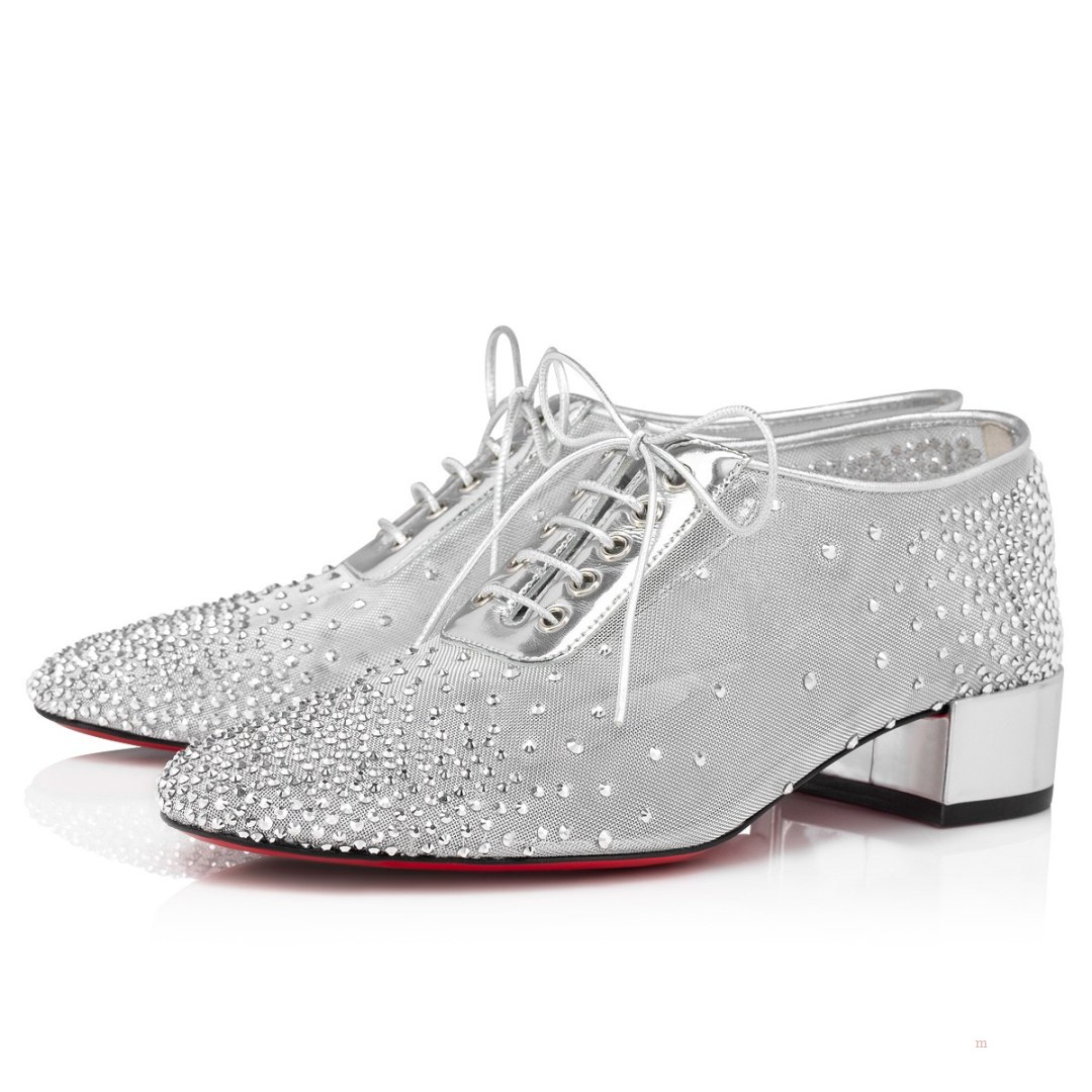 Christian Louboutin Degraginzbar Women\'s Lace Up Shoes Silver | XNDJZF721