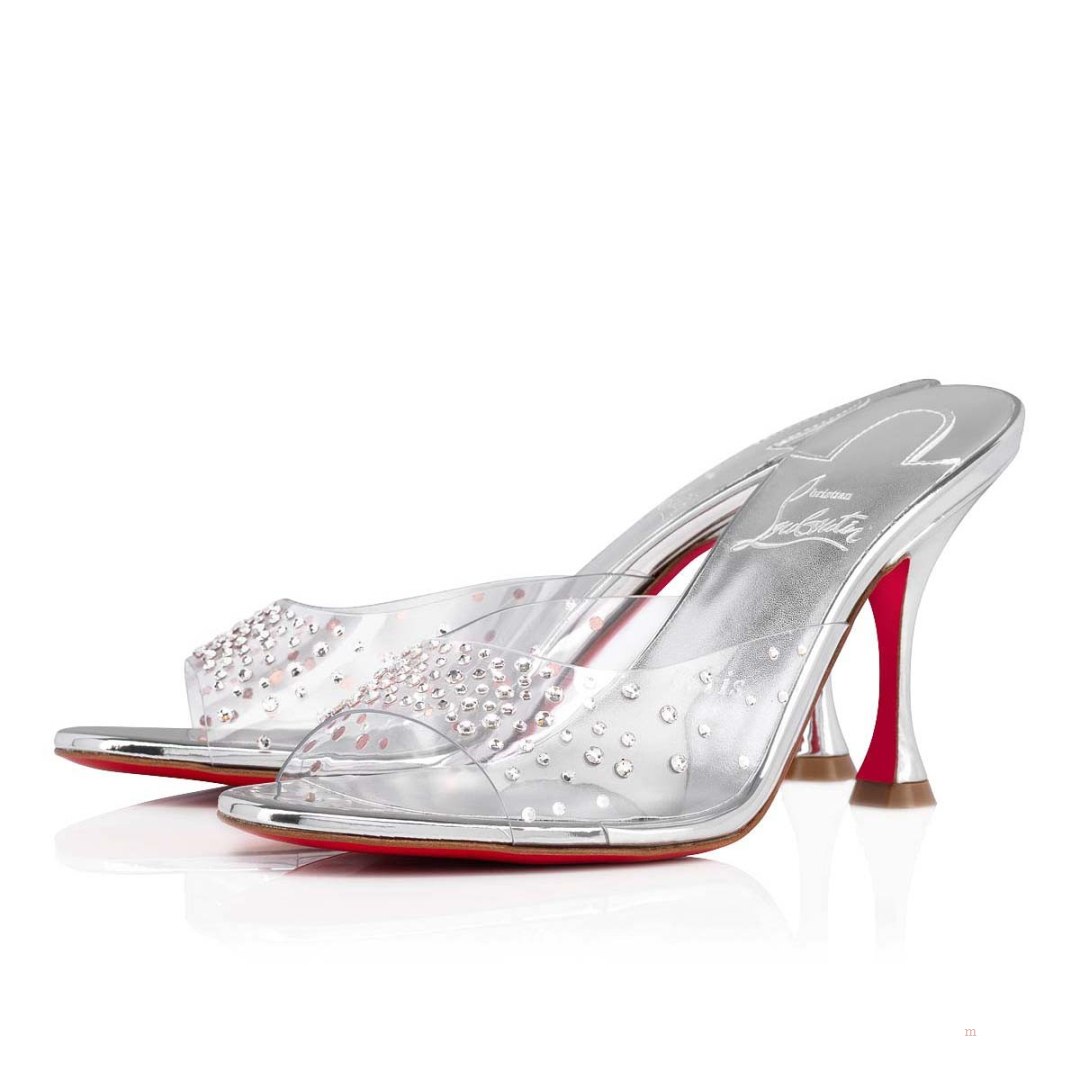 Christian Louboutin Degramule Strass Women's Mules Silver | WDPIVC527