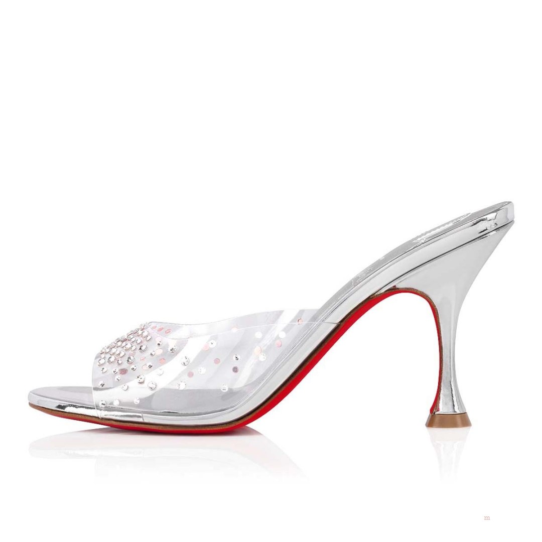 Christian Louboutin Degramule Strass Women's Mules Silver | WDPIVC527