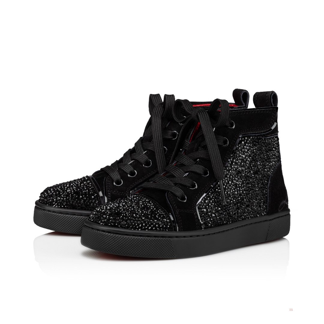 Christian Louboutin Funnytopi Strass Boys\' High Top Sneakers Black | MRPGNW814