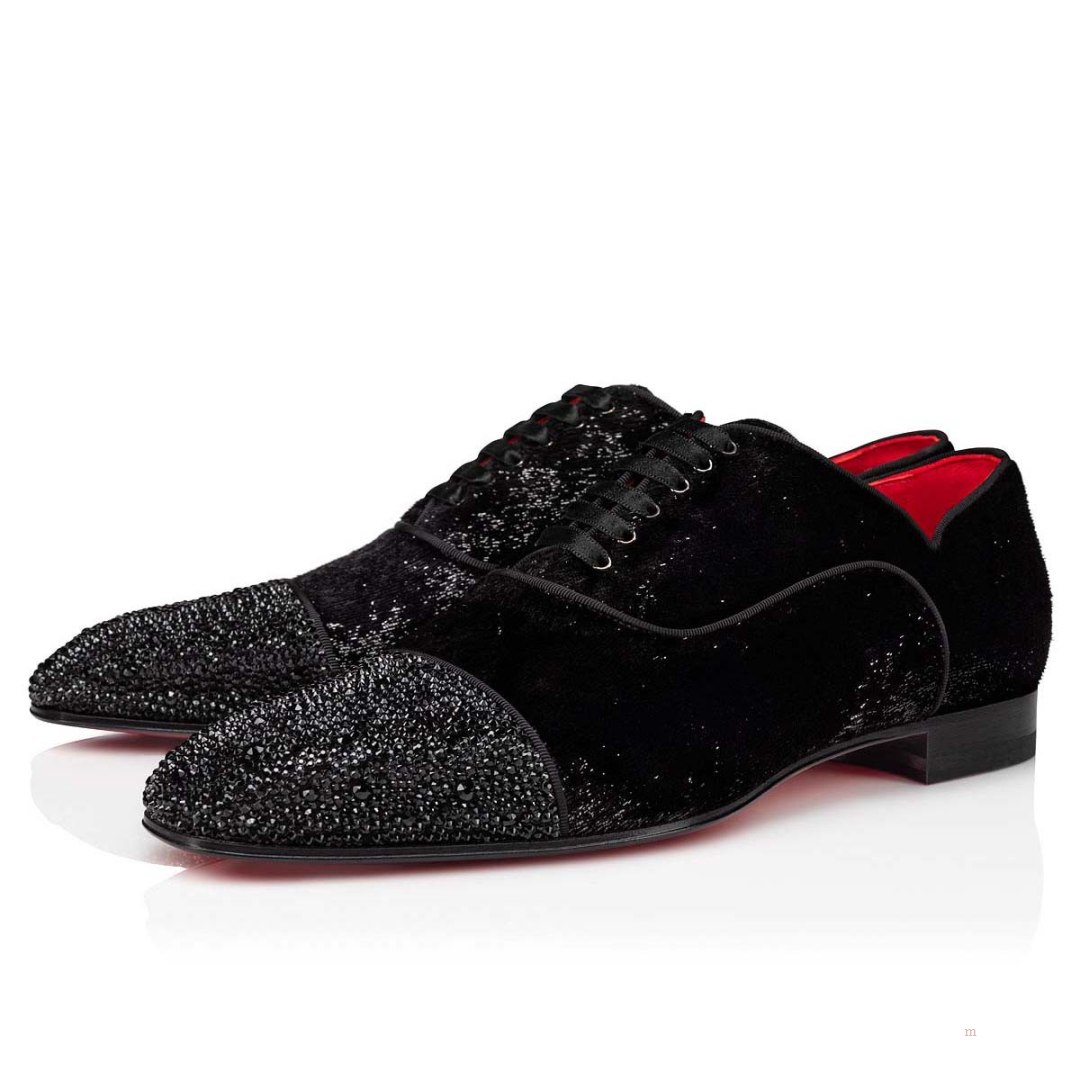 Christian Louboutin Greggy Chick P Strass Men's Lace Up Shoes Black | BWJVGP402