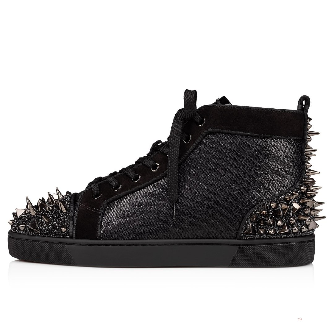 Christian Louboutin Lou Pik Pik 2 Strass Men's High Top Sneakers Black | PEDASU142