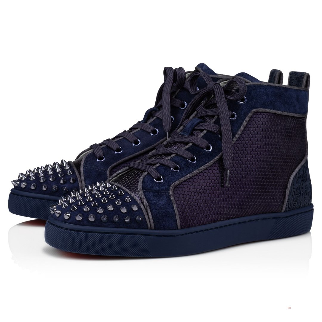 Christian Louboutin Lou Spikes Men's High Top Sneakers Blue | ADMVXN268