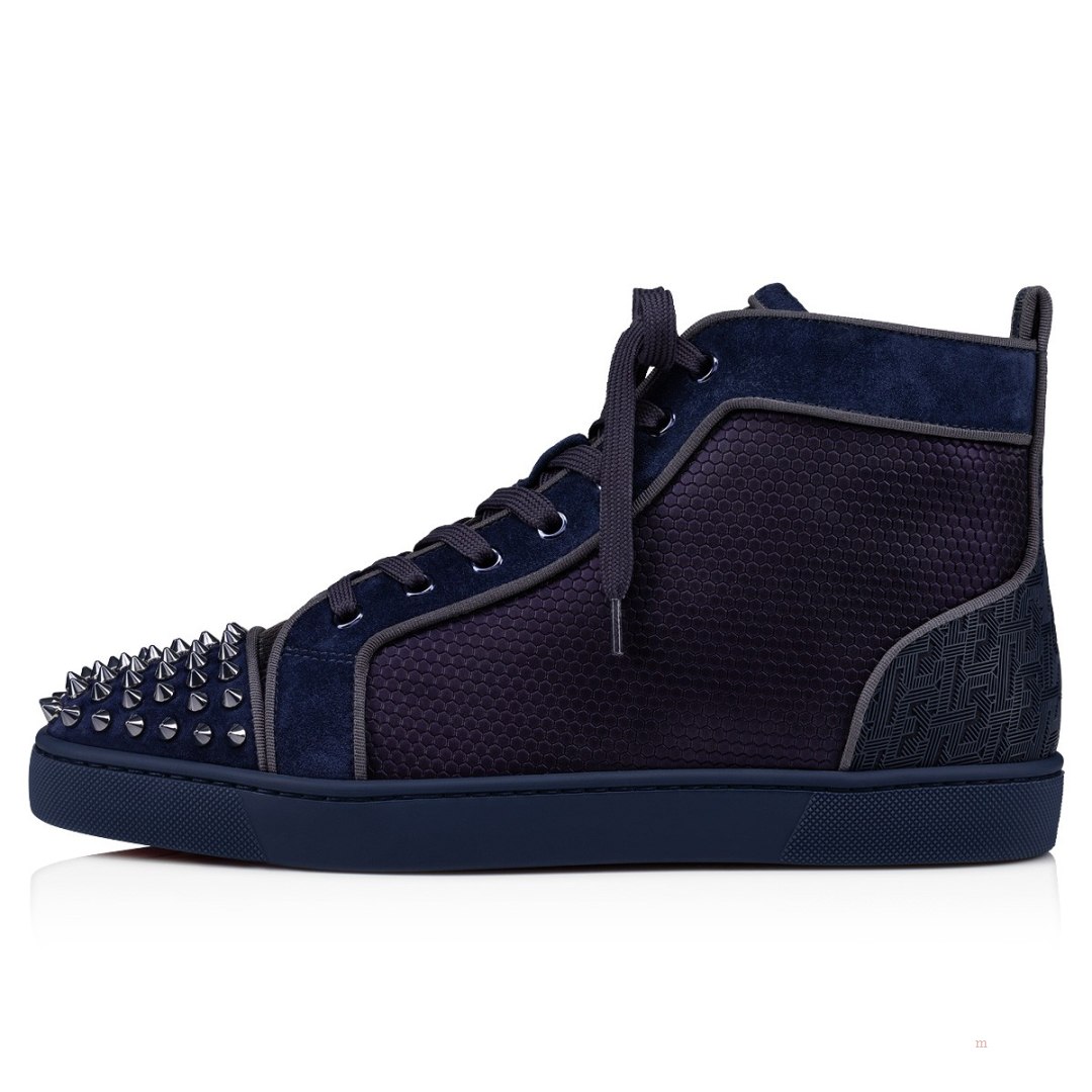 Christian Louboutin Lou Spikes Men's High Top Sneakers Blue | ADMVXN268