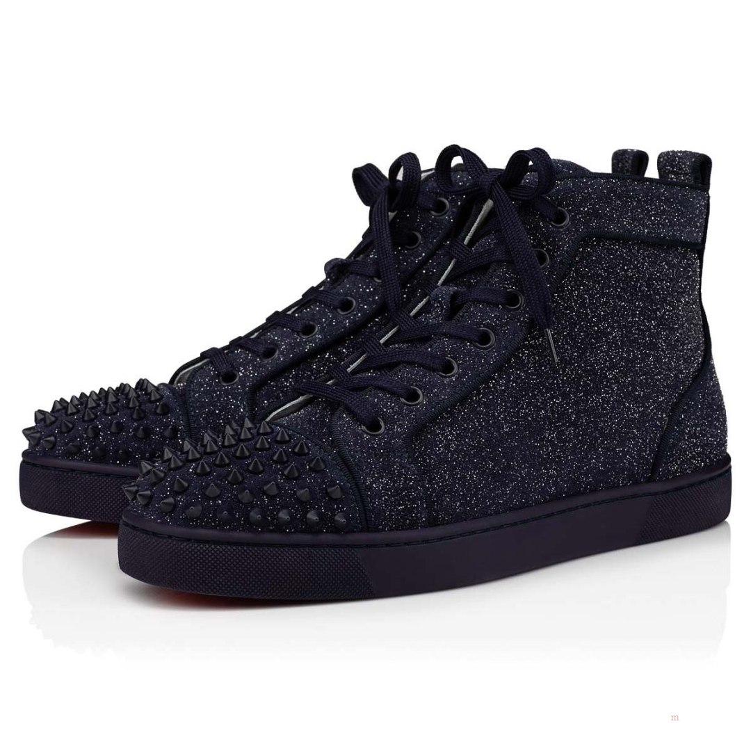 Christian Louboutin Lou Spikes Men's High Top Sneakers Blue | YLAKOX596