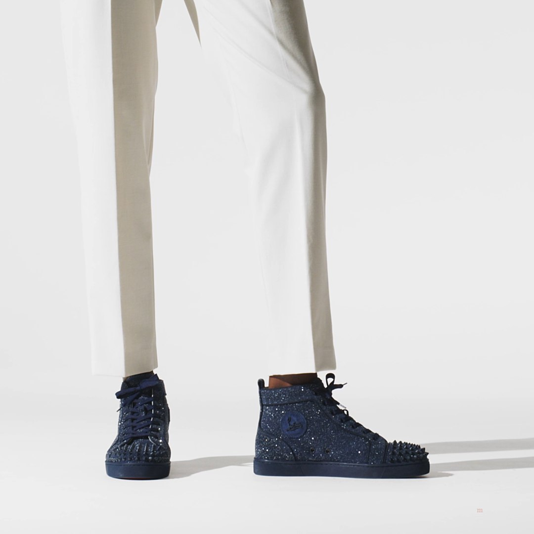 Christian Louboutin Lou Spikes Men's High Top Sneakers Blue | YLAKOX596