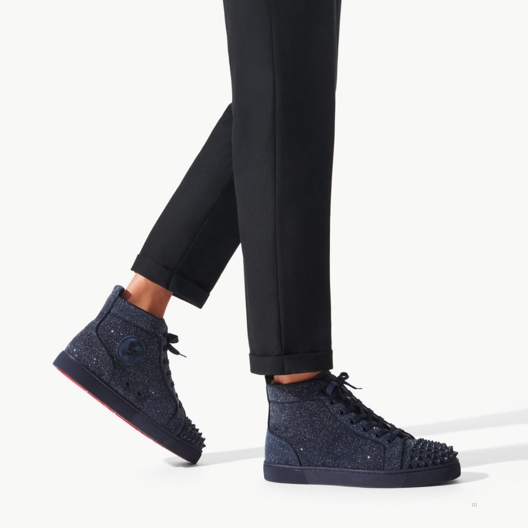 Christian Louboutin Lou Spikes Men\'s High Top Sneakers Blue | YLAKOX596