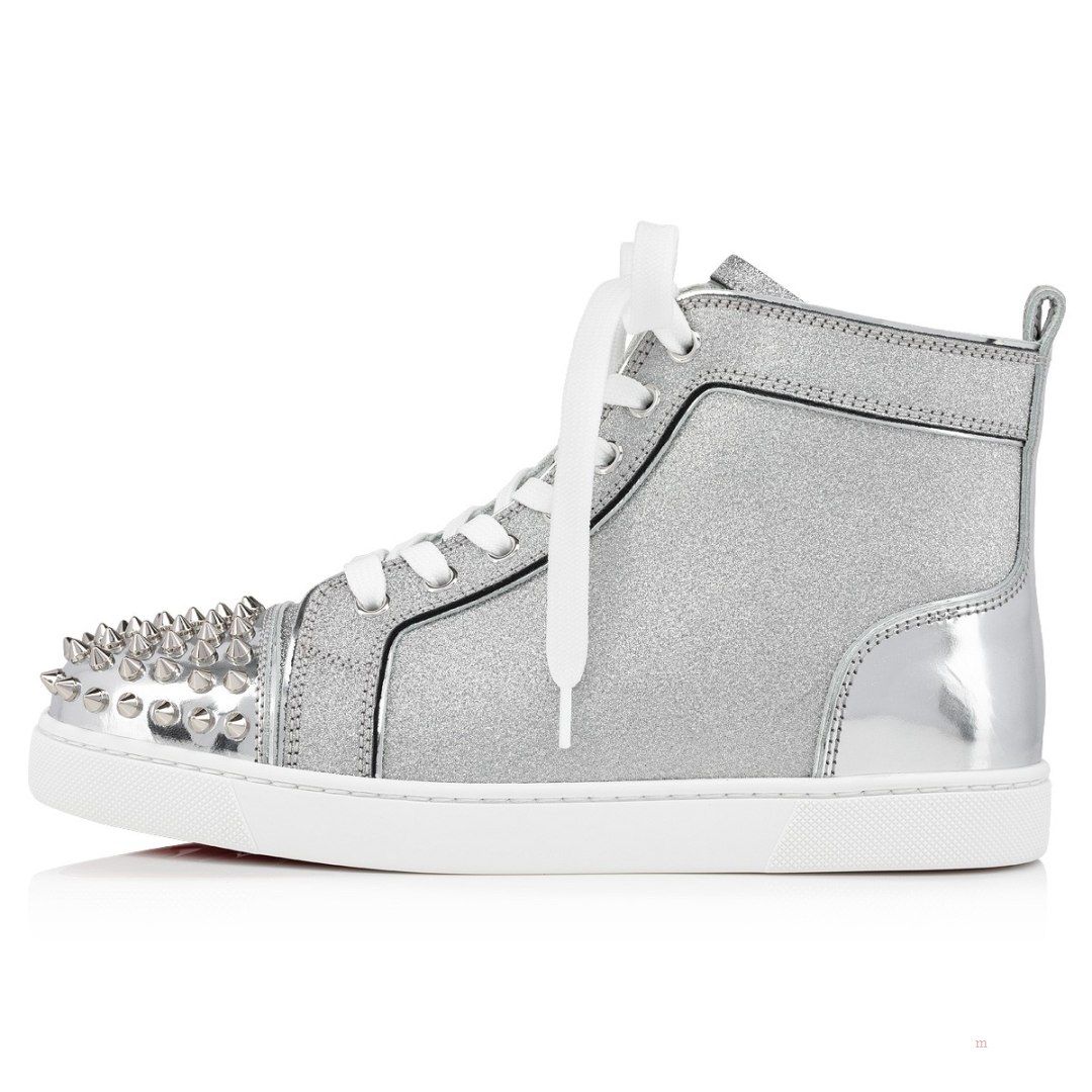 Christian Louboutin Lou Spikes Women's High Top Sneakers Silver | ZQTNLY843