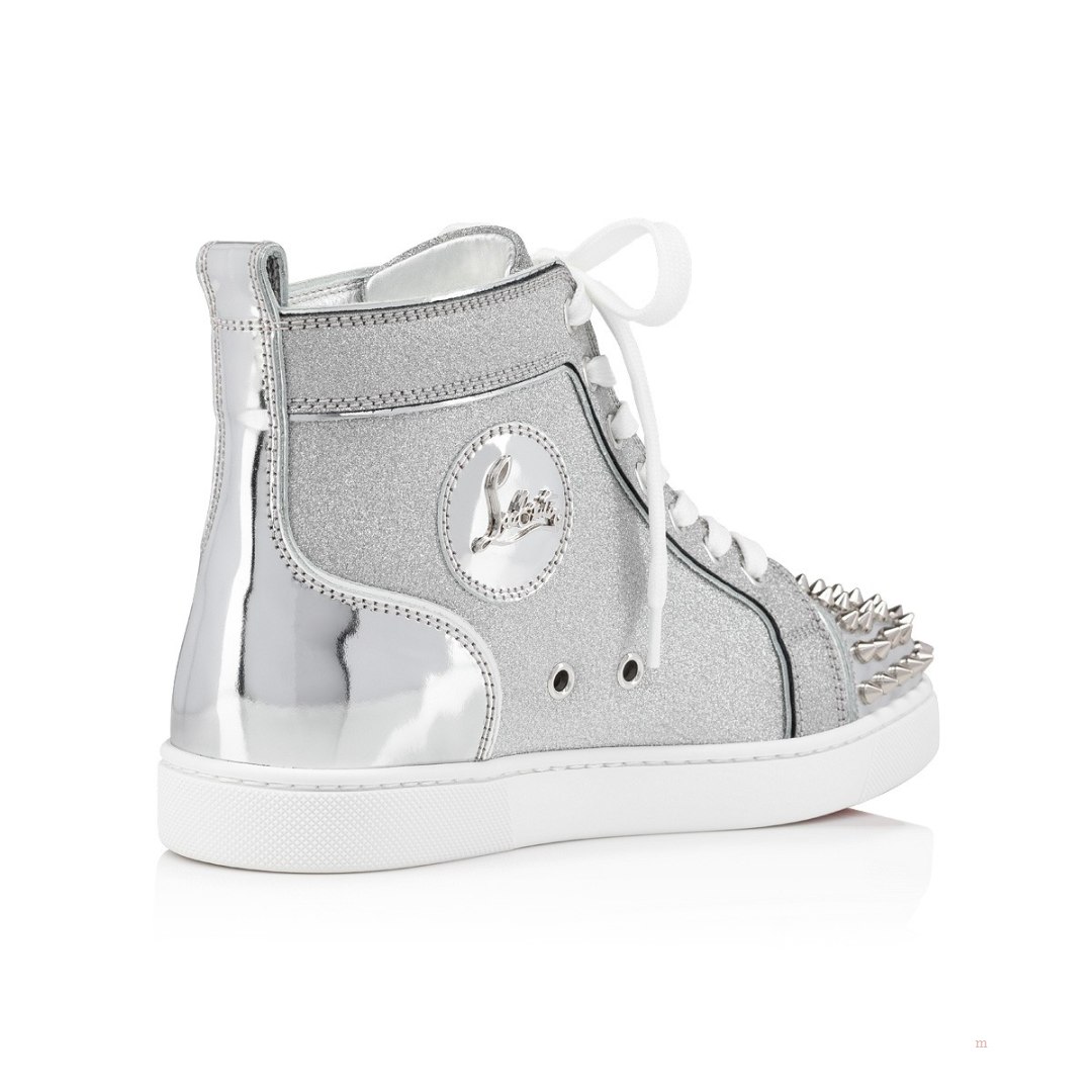 Christian Louboutin Lou Spikes Women's High Top Sneakers Silver | ZQTNLY843