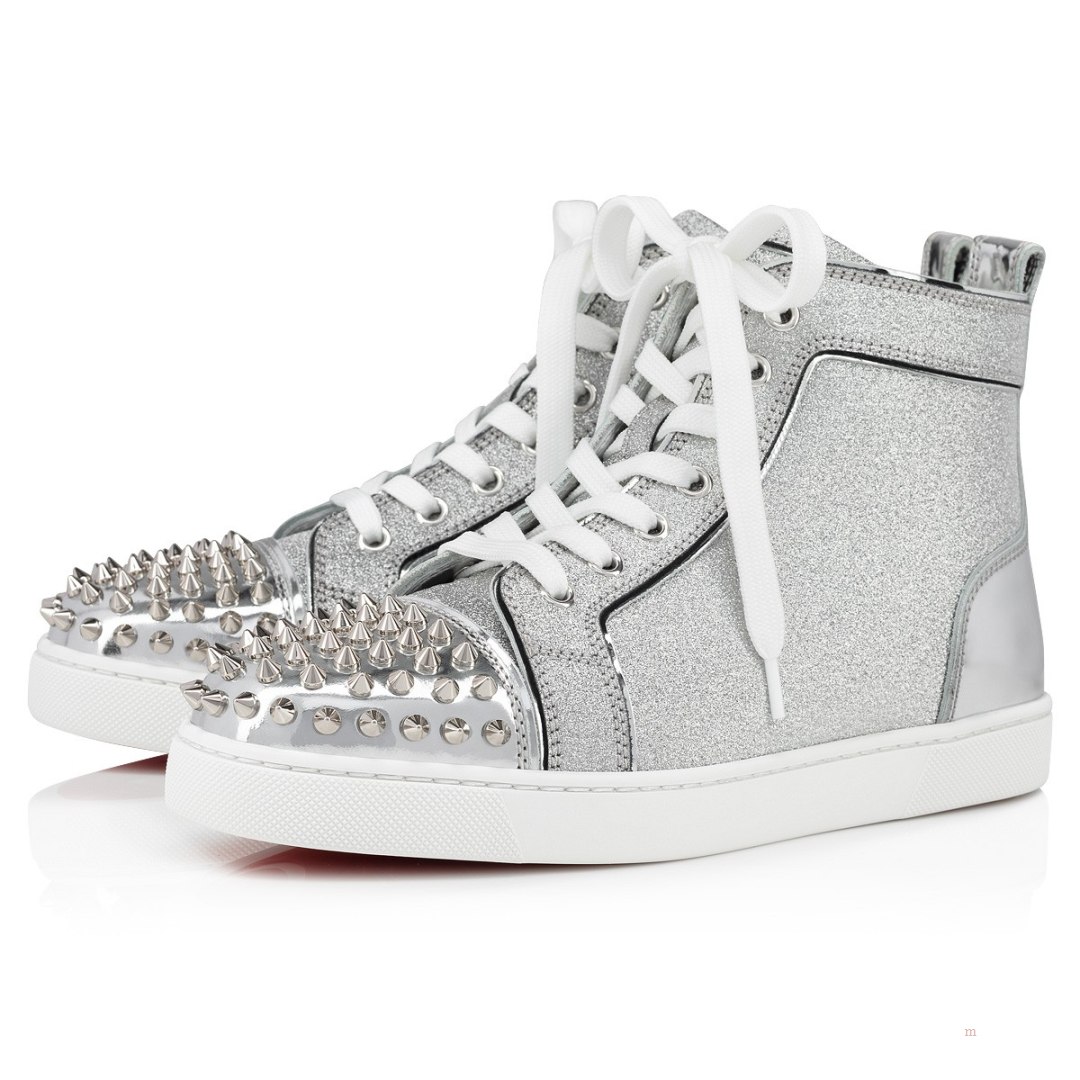 Christian Louboutin Lou Spikes Women\'s High Top Sneakers Silver | ZQTNLY843