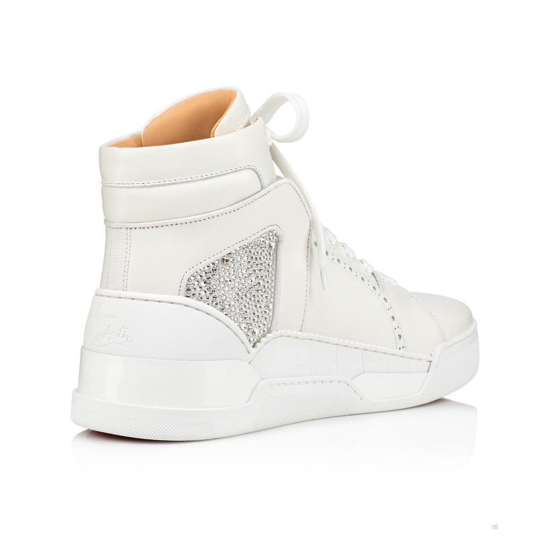 Christian Louboutin Loubikick Strass Men's High Top Sneakers White | PJBZXA801