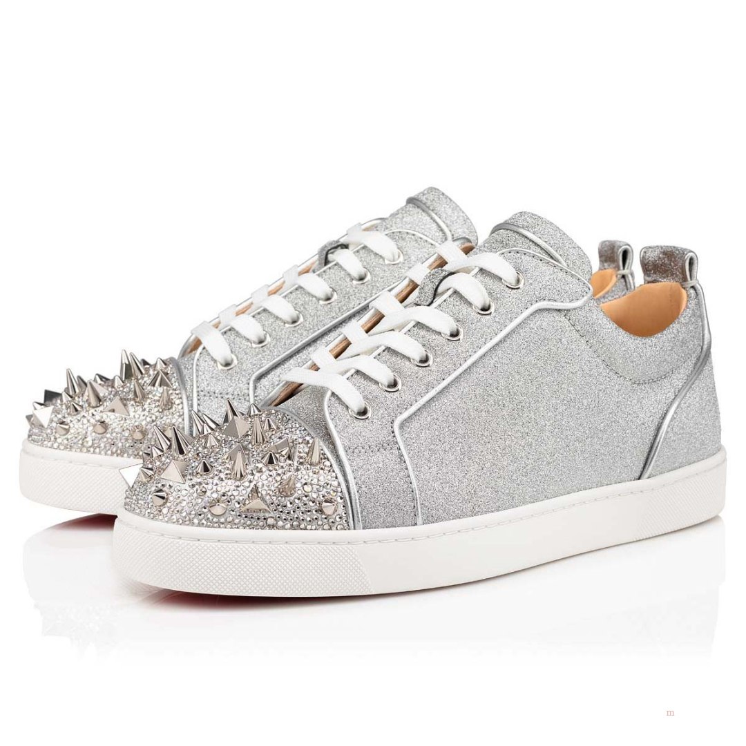 Christian Louboutin Louis Junior P Pik Pik Strass Men's Sneakers Silver | YEOQXB573