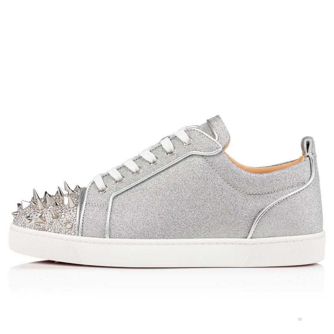 Christian Louboutin Louis Junior P Pik Pik Strass Men's Sneakers Silver | YEOQXB573