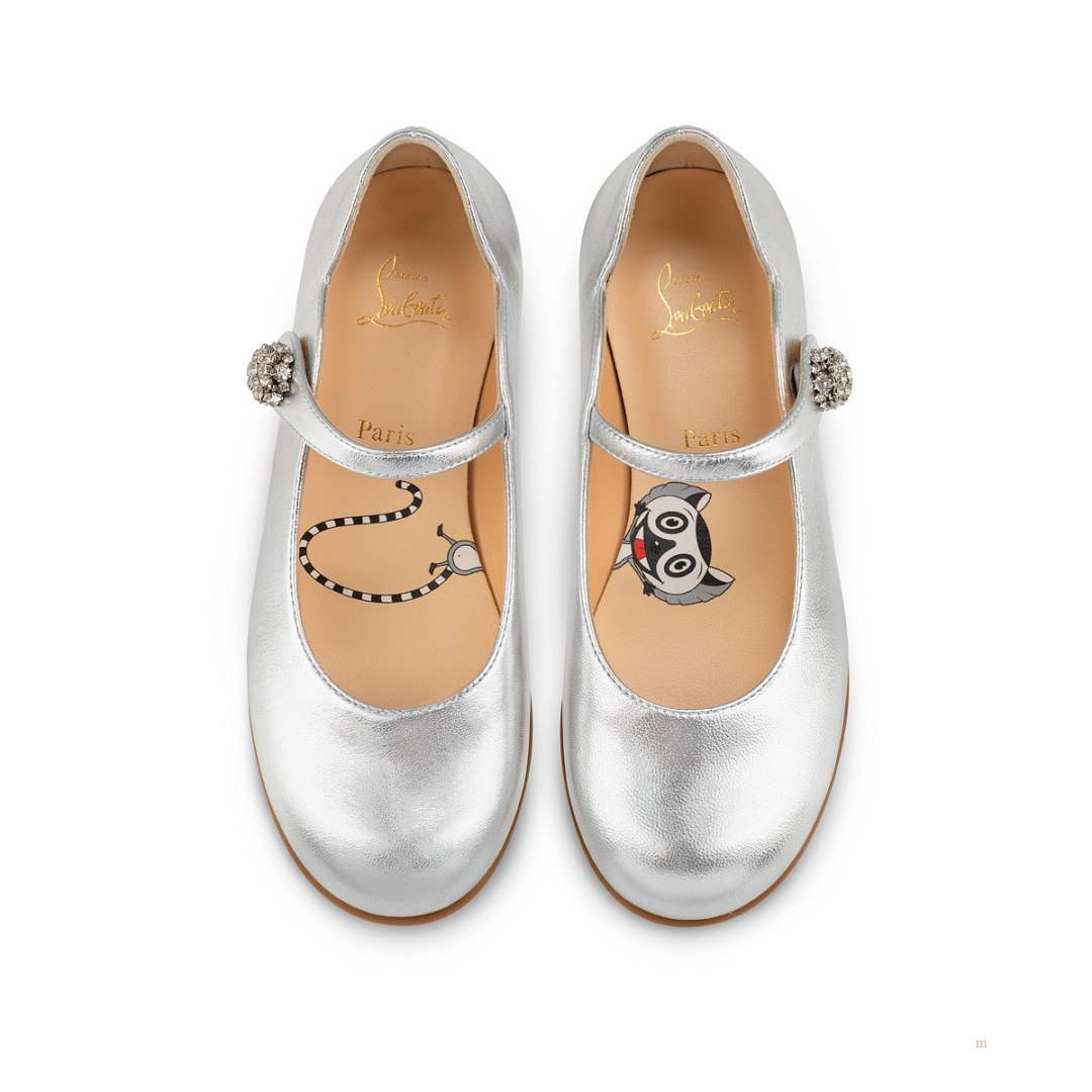 Christian Louboutin Melodie Chick Strass Girls' Ballerinas Silver | SZUNVP764