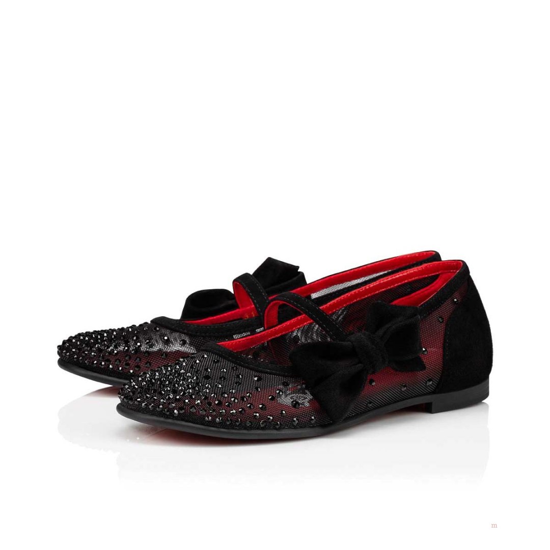 Christian Louboutin Melodie Strass Girls' Ballerinas Black | AIYRKW582