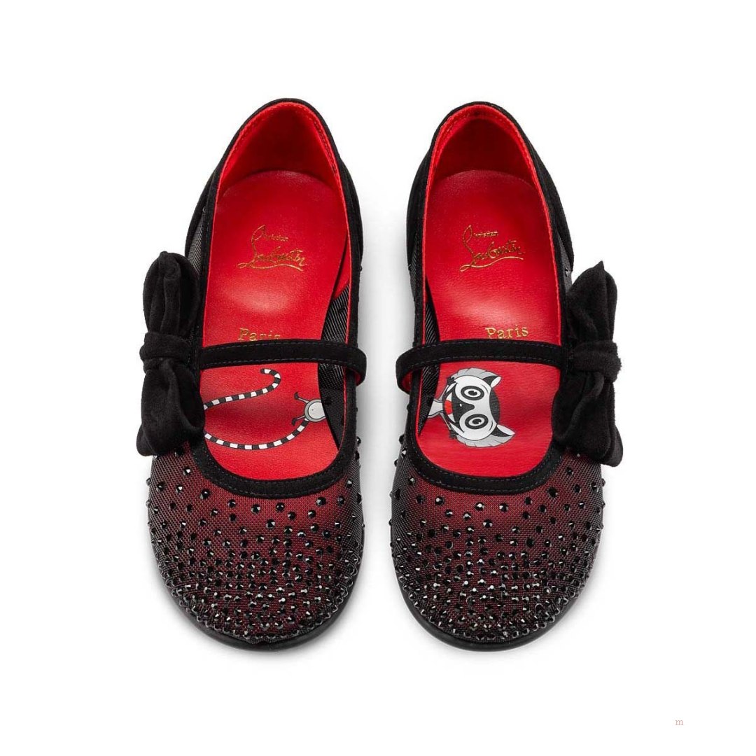 Christian Louboutin Melodie Strass Girls' Ballerinas Black | AIYRKW582