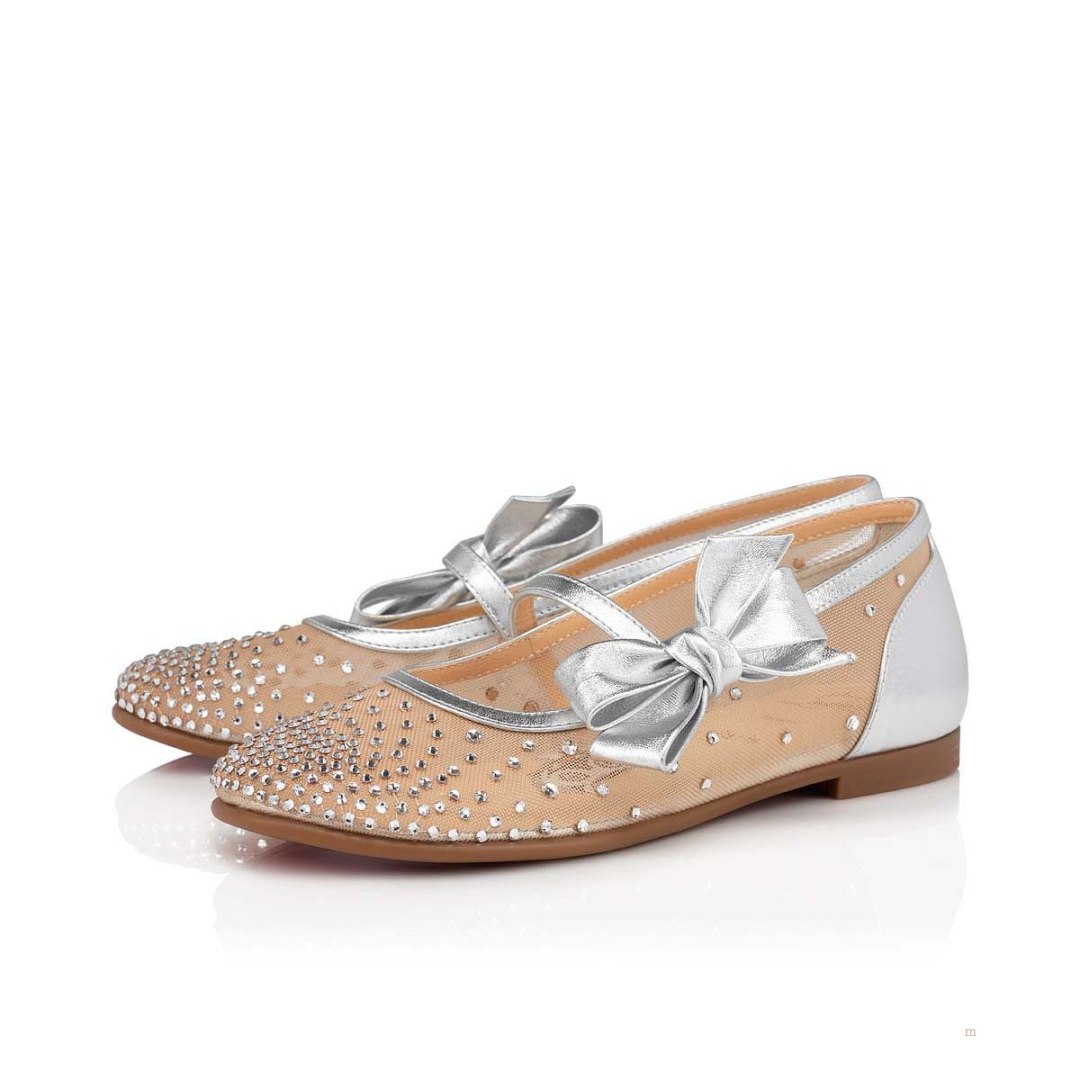 Christian Louboutin Melodie Strass Girls' Ballerinas Silver | OPHKZL197