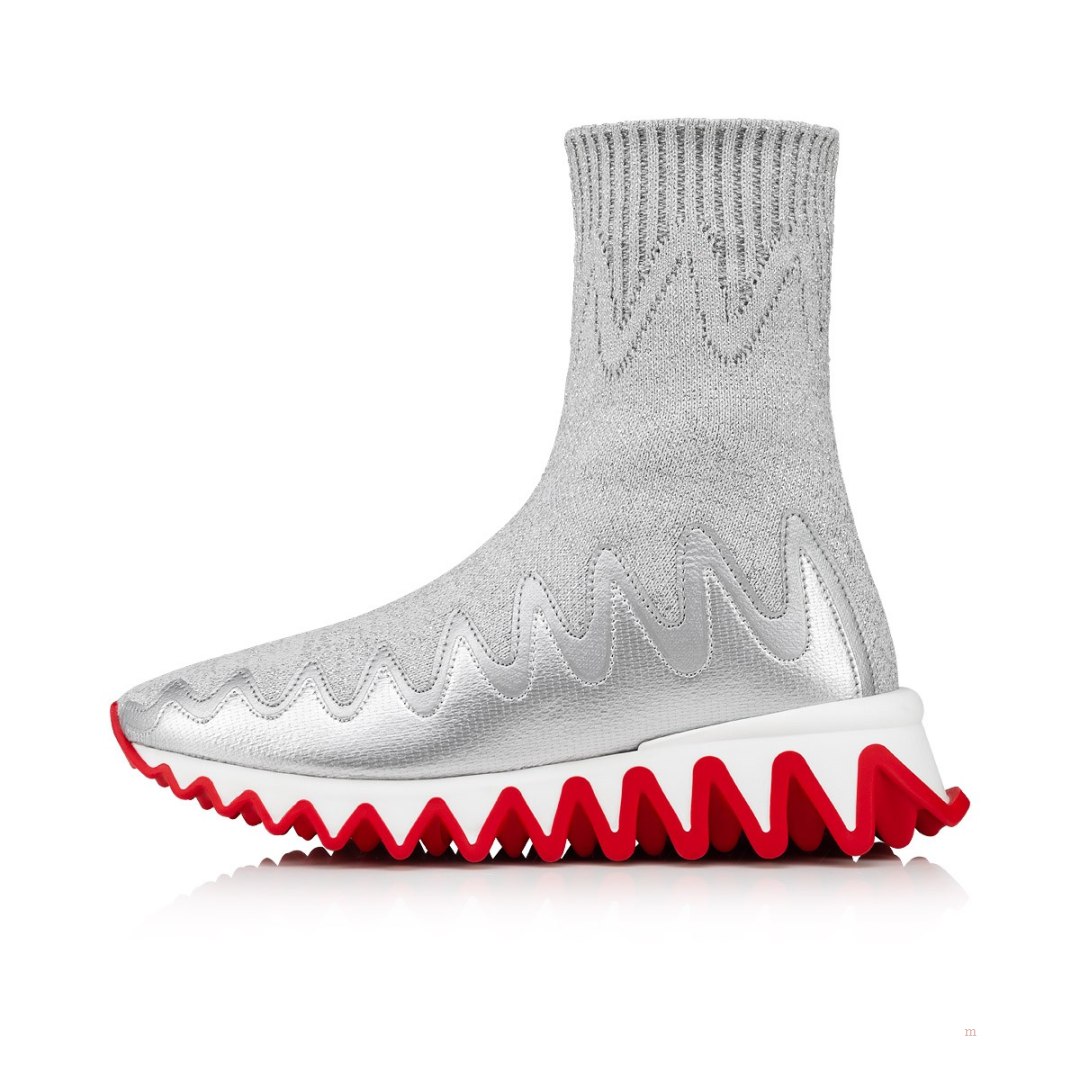 Christian Louboutin Mini Sharky Sock Girls' Sneakers Silver | FSZDTK983