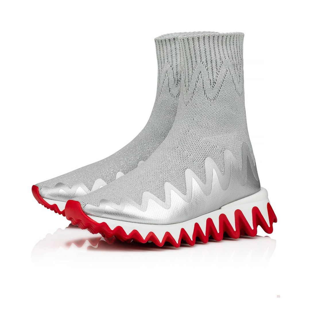 Christian Louboutin Mini Sharky Sock Girls\' Sneakers Silver | FSZDTK983