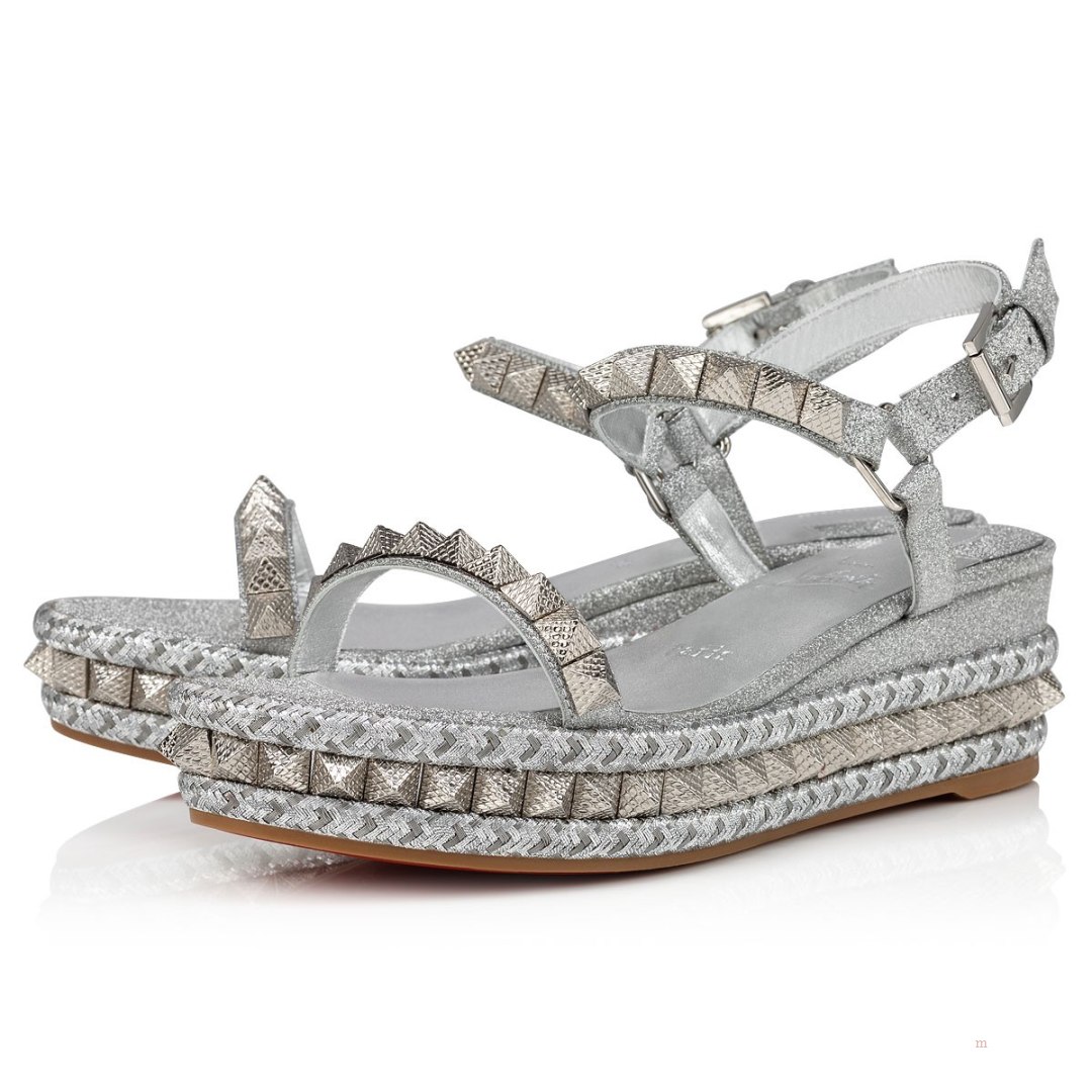 Christian Louboutin Pyraclou Women\'s Espadrilles Silver / Silver | PDSLZI213