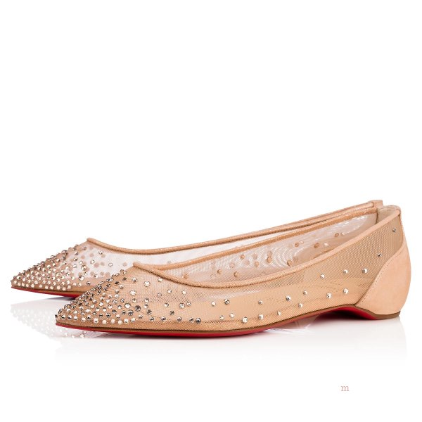 Christian Louboutin Follies Strass Women's Ballerinas Beige | WZVXKA837