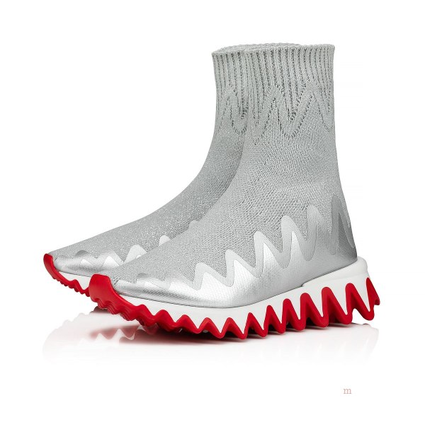 Christian Louboutin Mini Sharky Sock Girls' Sneakers Silver | FSZDTK983